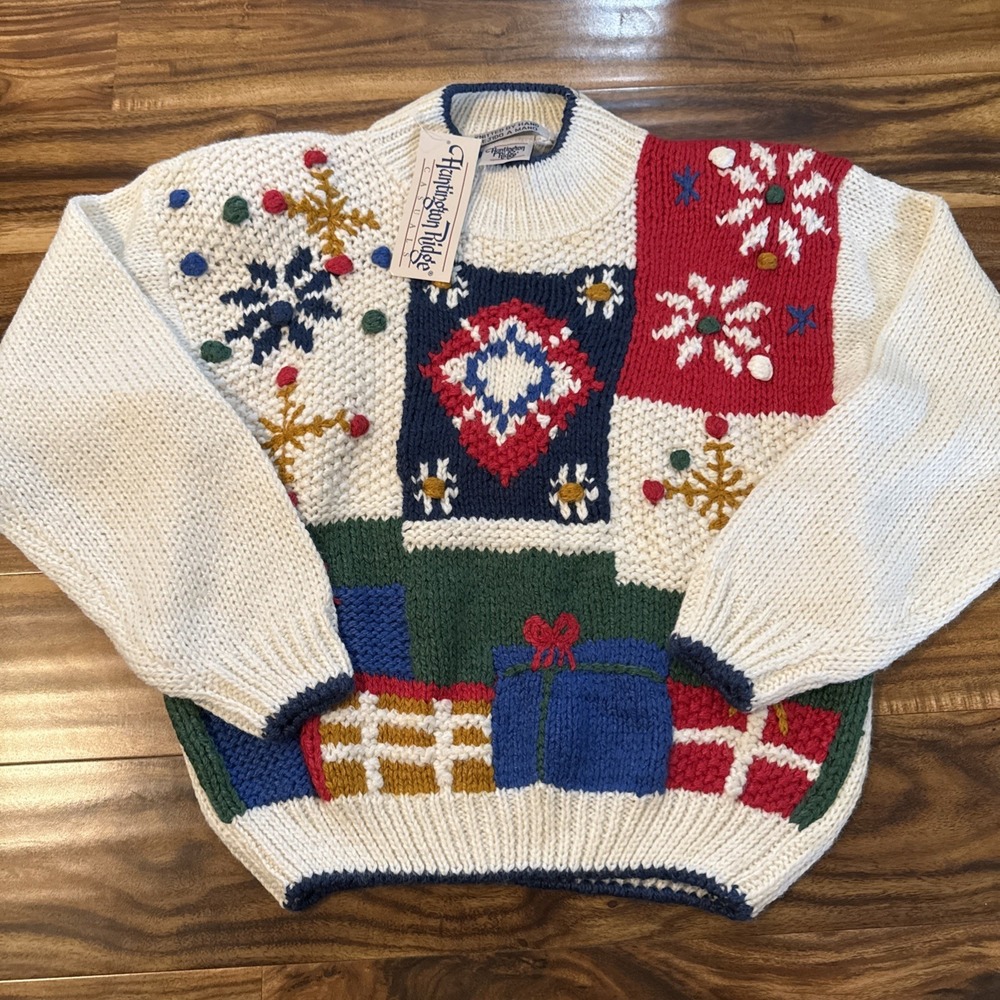 Vintage Knitted By Hand LS  Women's Sweater Size Medium Fast Shipping NWT